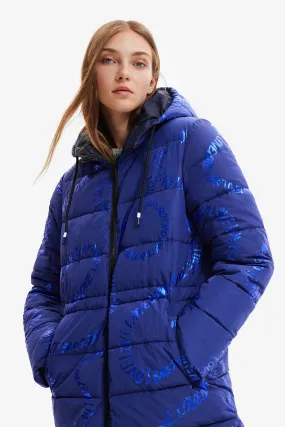 Desigual Padded Aarhus Coat 22WWEW30 Hip Length Blue Black Metallic
