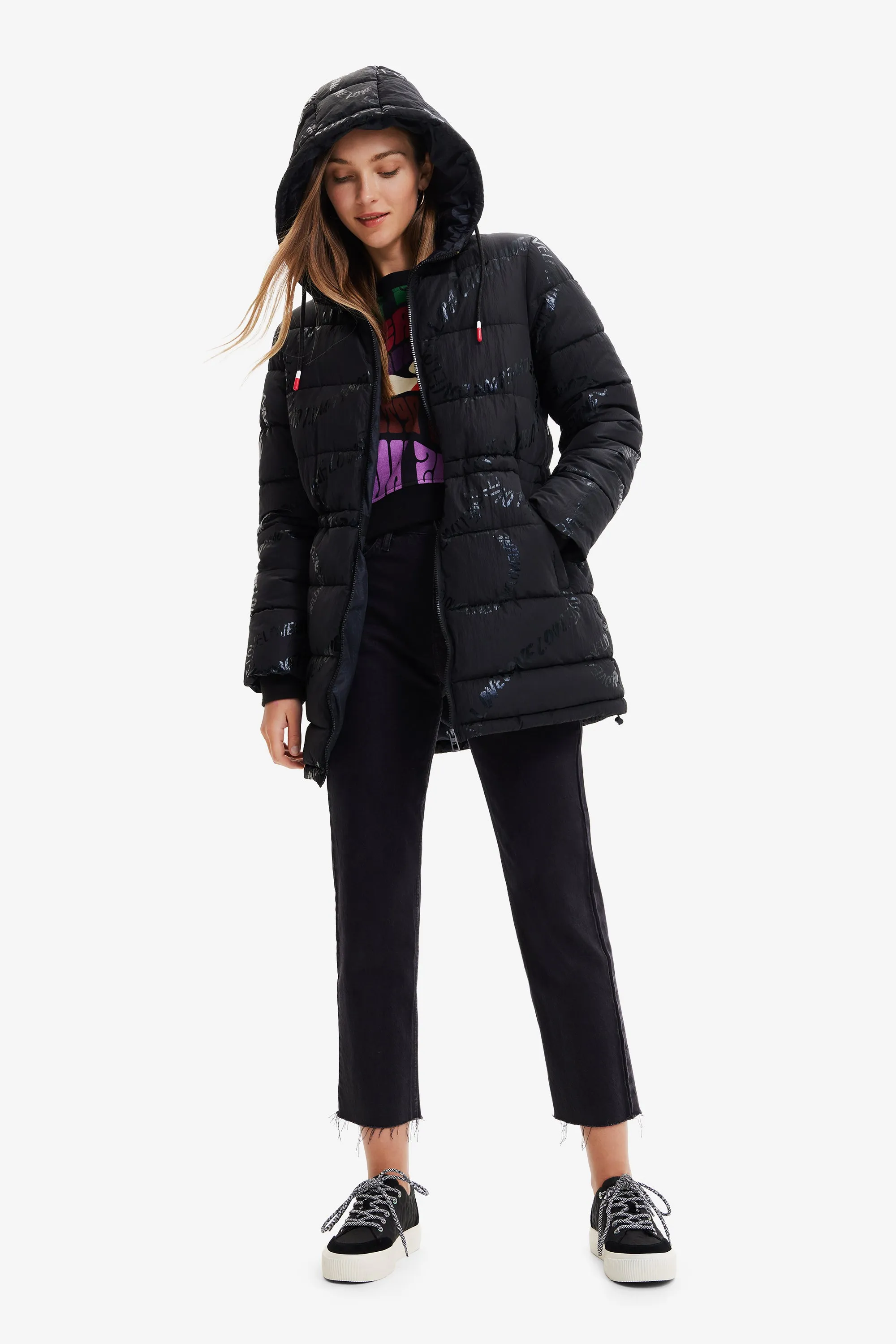 Desigual Padded Aarhus Coat 22WWEW30 Hip Length Blue Black Metallic