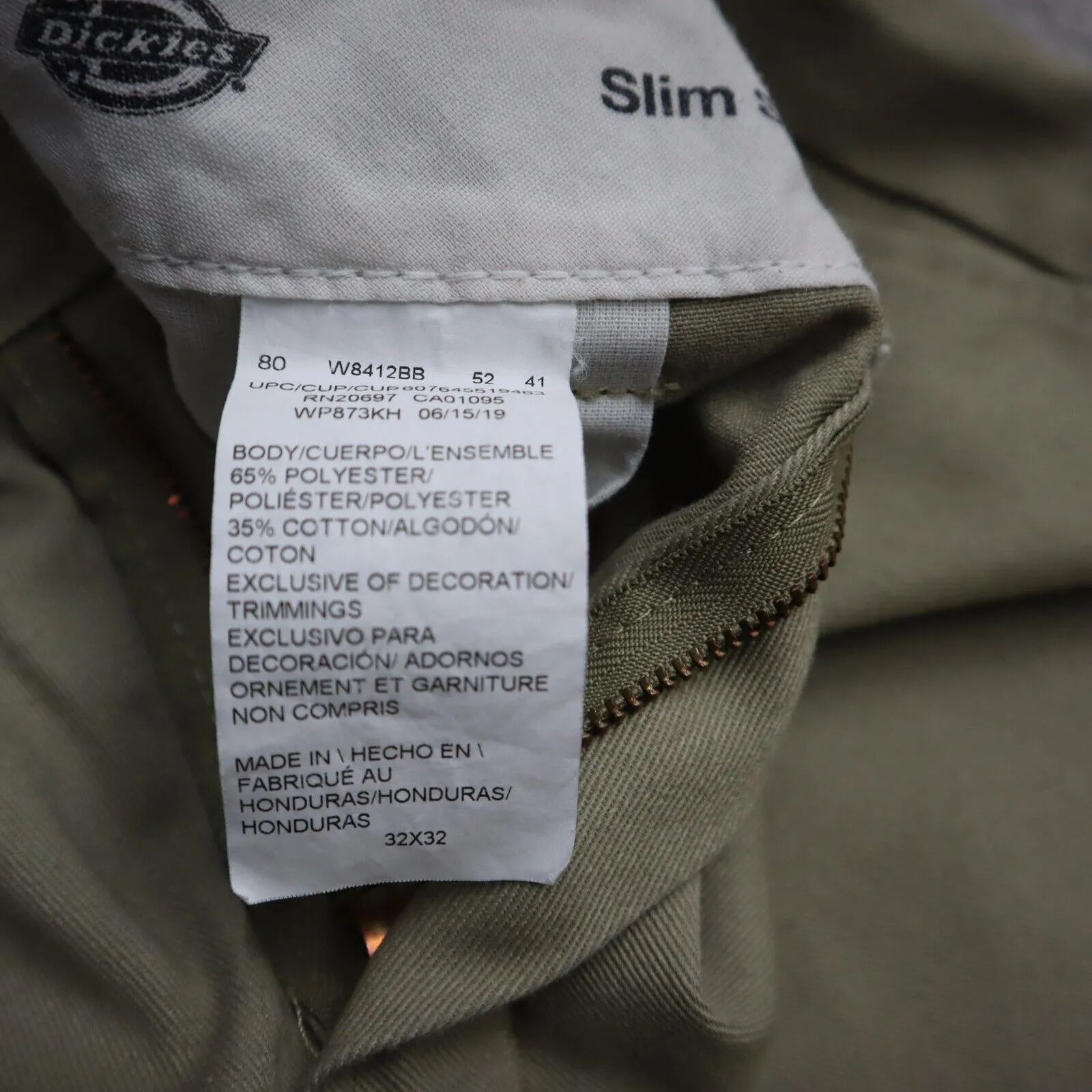 Dickies Womens Chino Pants Slim Straight Leg High Rise Logo Beige Size W32X32