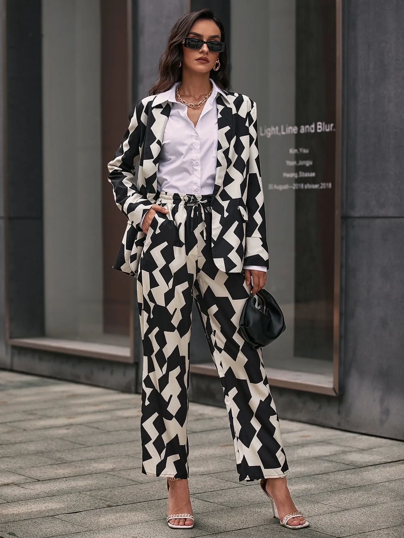 Elegant Geometric Pocket High Waist Long Women Pants