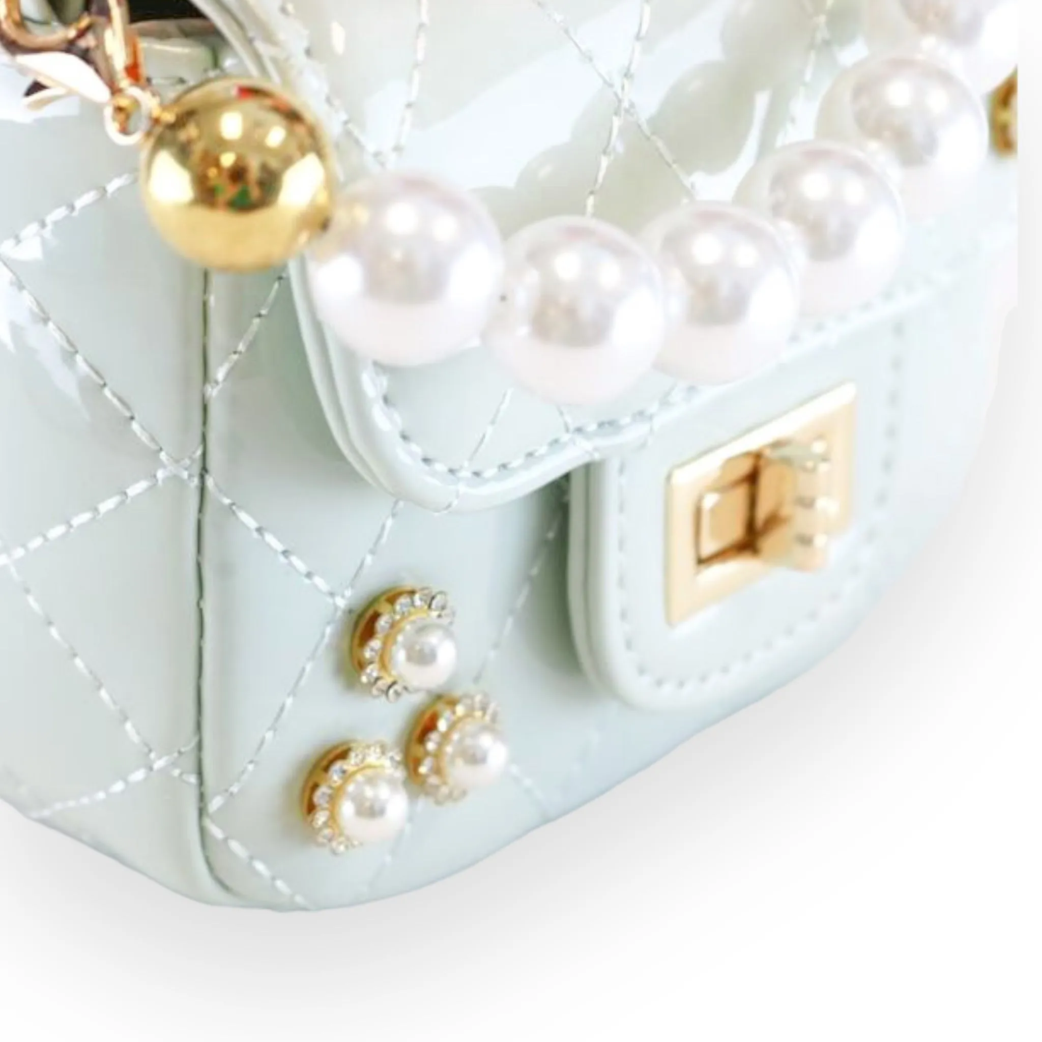 Embellished Patent Quilted Purse - Green
