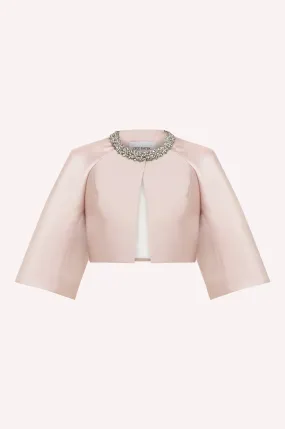 Embellished Satin Cropped Cape Jacket