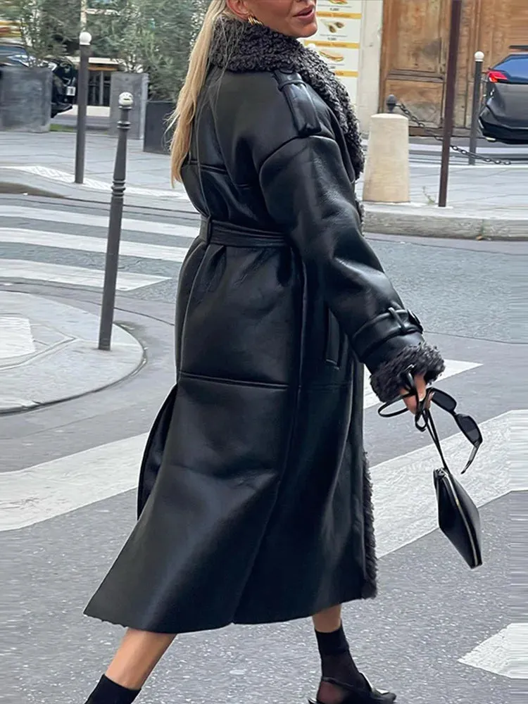Faux Fur Vegan Leather Thick Warm Coat & Jacket