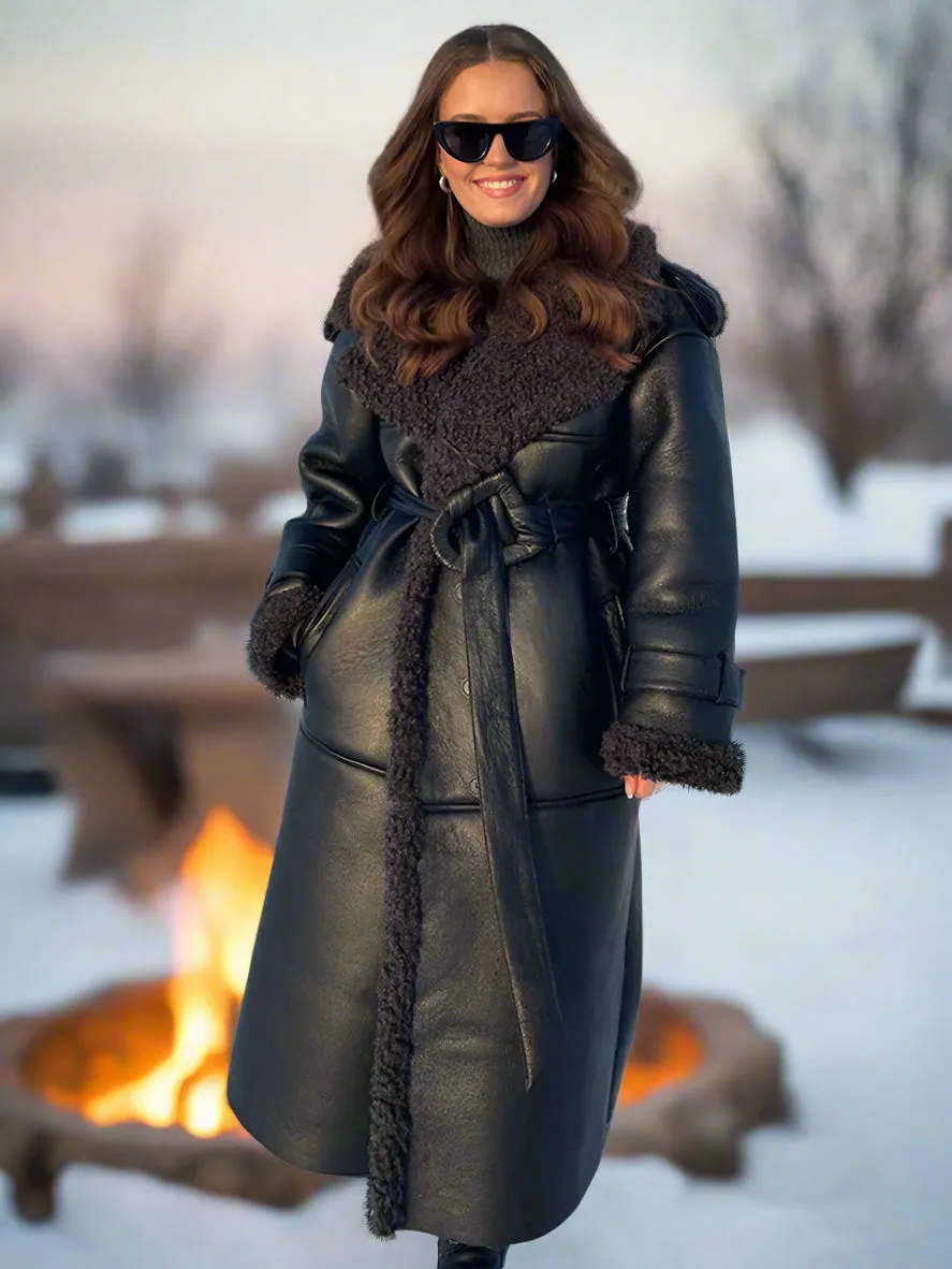 Faux Fur Vegan Leather Thick Warm Coat & Jacket