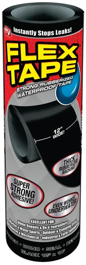 Flex Tape TFSBLKR1210 Tape, 10 ft L, 12 in W, Rubber Backing :ROLL: QUANTITY: 1