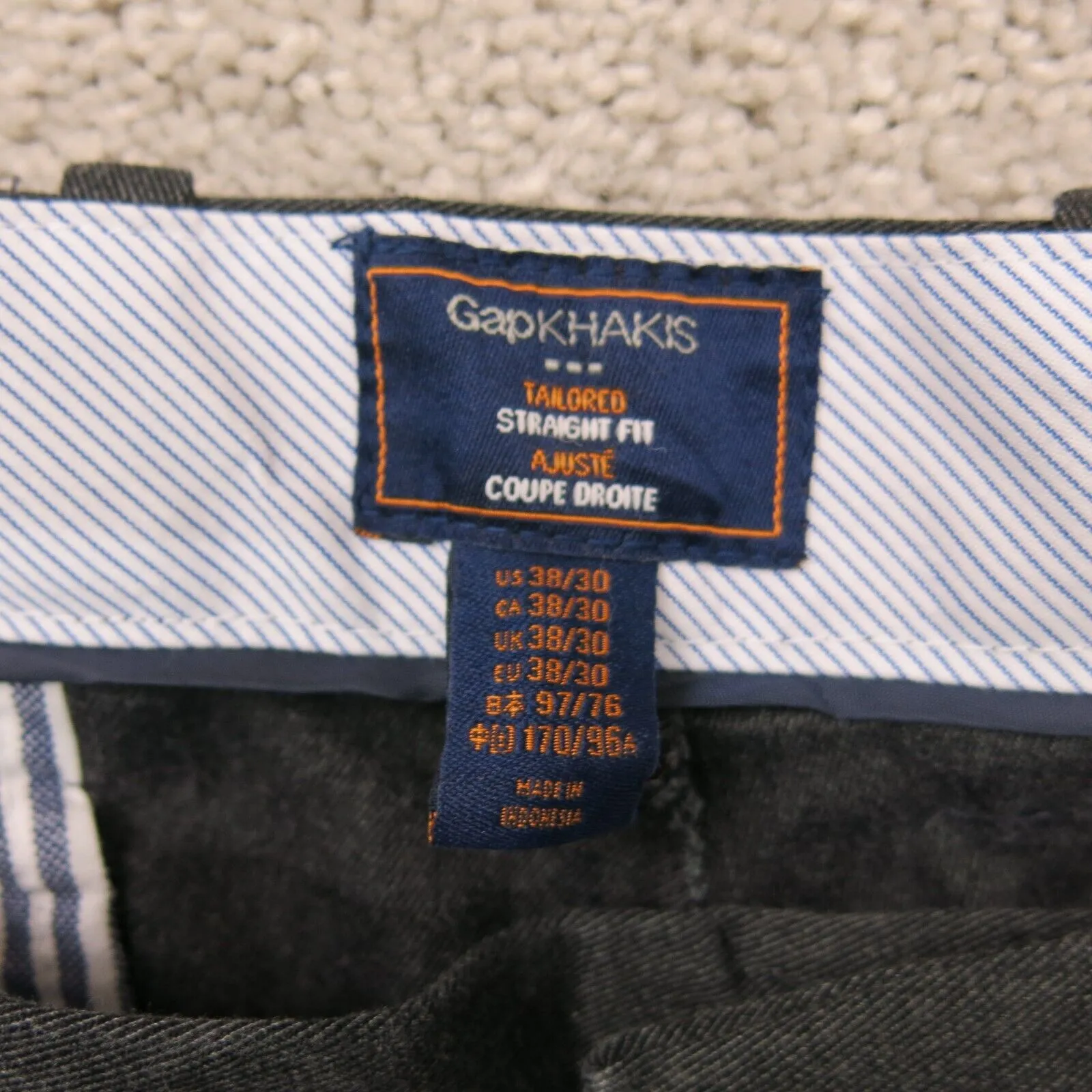 Gap Khakis Mens Pants Chino Straight Leg Tailored Fit High Rise Black W38XL30
