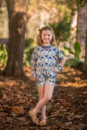 Garden Gray, Navy, and Mustard Romper