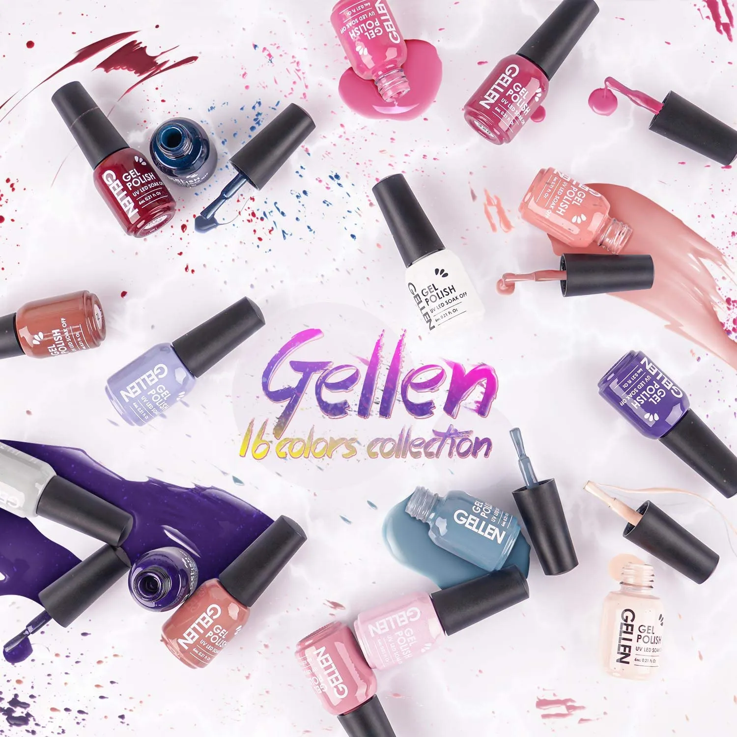 Gel Nail Polish Kit - Gellen 16 Colors Gel Polish Series, With Top&Base Coats, Warm Earth Tones Classic Brown/Nude/Red/Pins Fall Winter Home Gel Manicure Kit