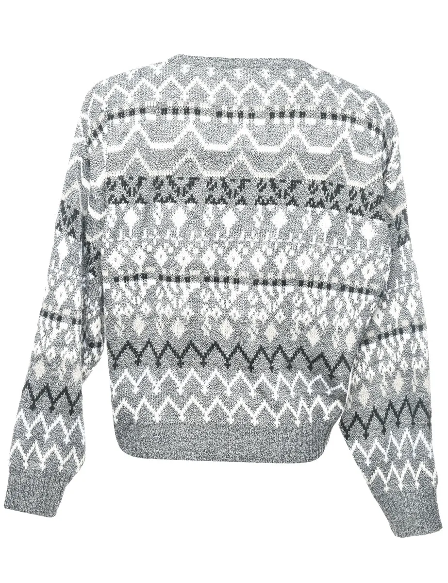 Geometric Print Black, White & Grey Jumper - L