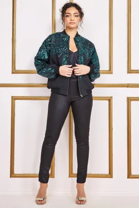 Goddiva Ornamental Embroidered Sequin Zip-Up Bomber Jacket