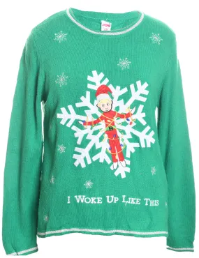 Green Knit Christmas Jumper - L