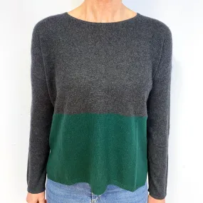 Grey and Green Boxy Cashmere Crew Neck Jumper Medium
