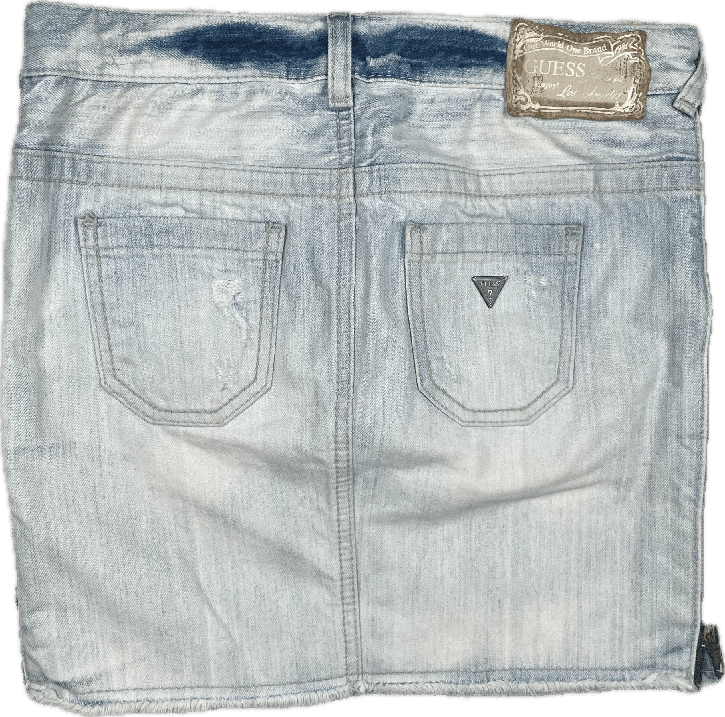 Guess Jeans Zip Side Distressed Denim Skirt - Size 27 or 9AU