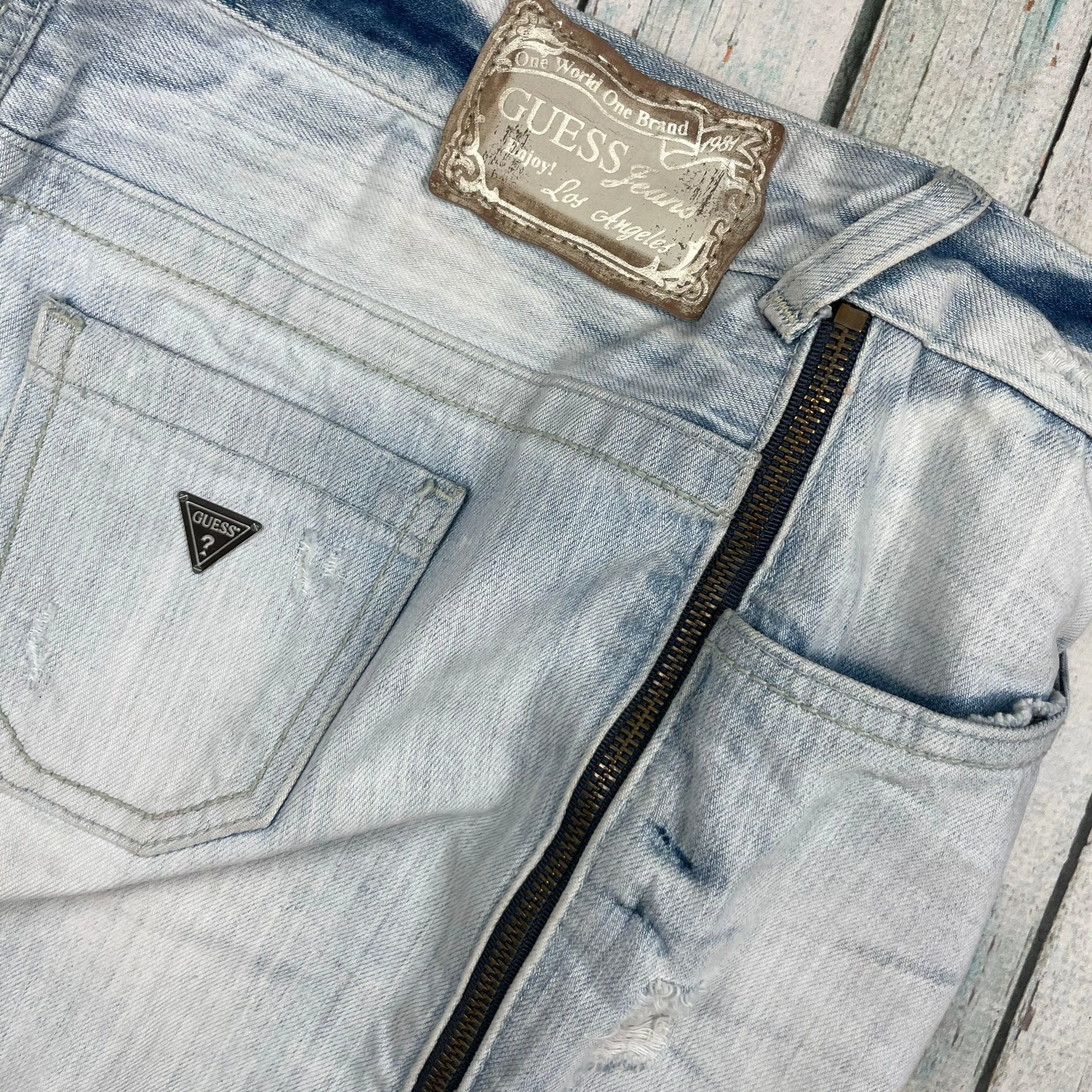 Guess Jeans Zip Side Distressed Denim Skirt - Size 27 or 9AU