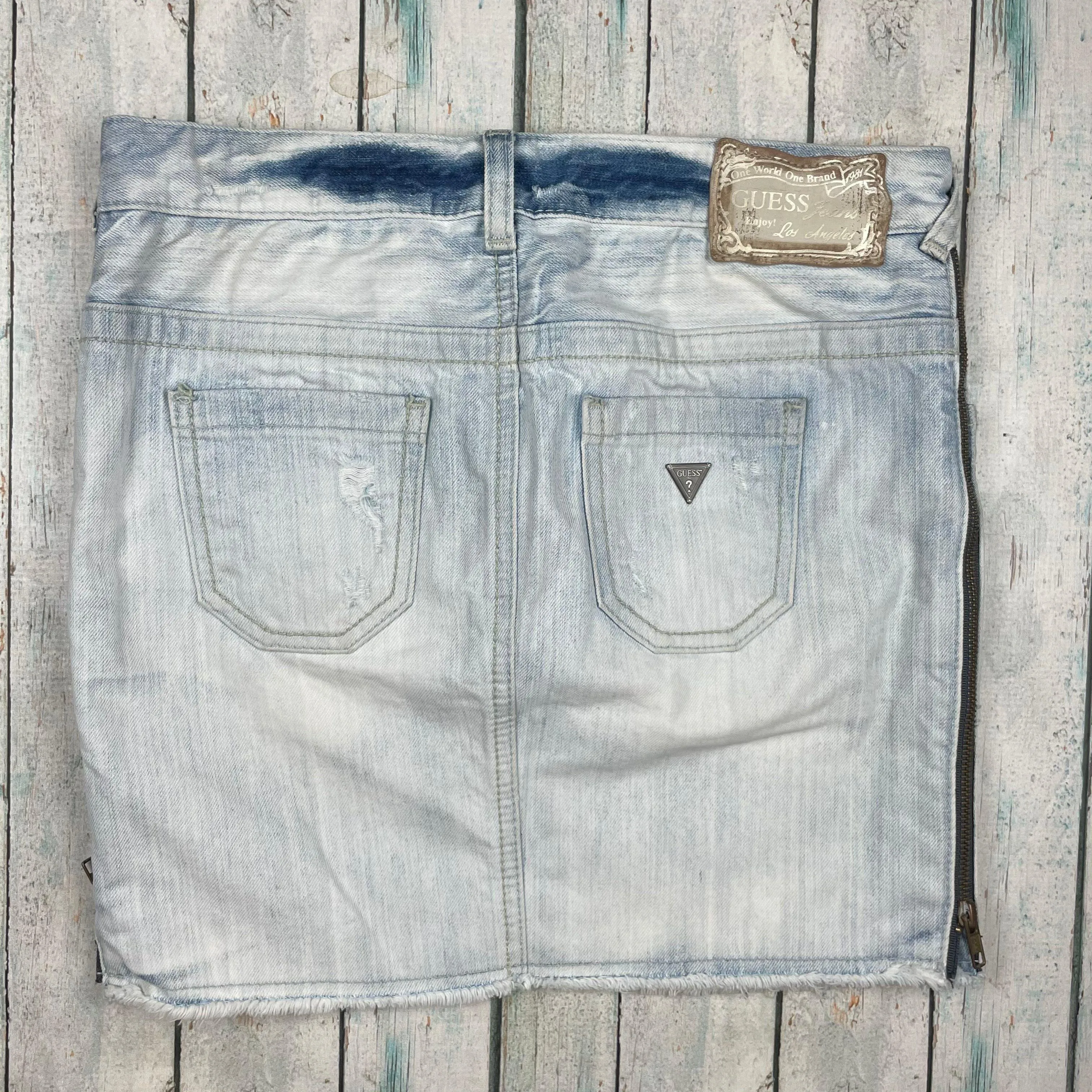 Guess Jeans Zip Side Distressed Denim Skirt - Size 27 or 9AU