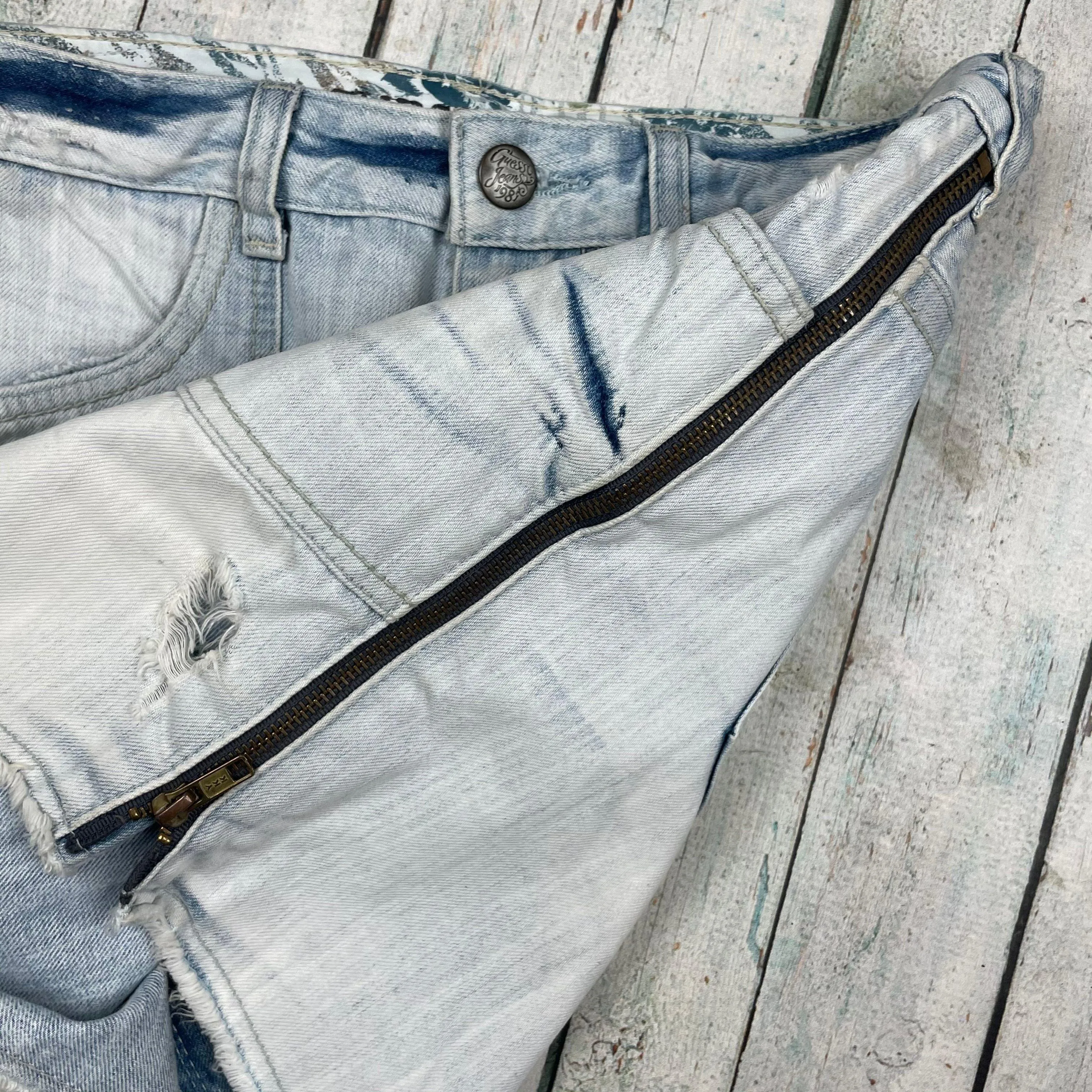 Guess Jeans Zip Side Distressed Denim Skirt - Size 27 or 9AU