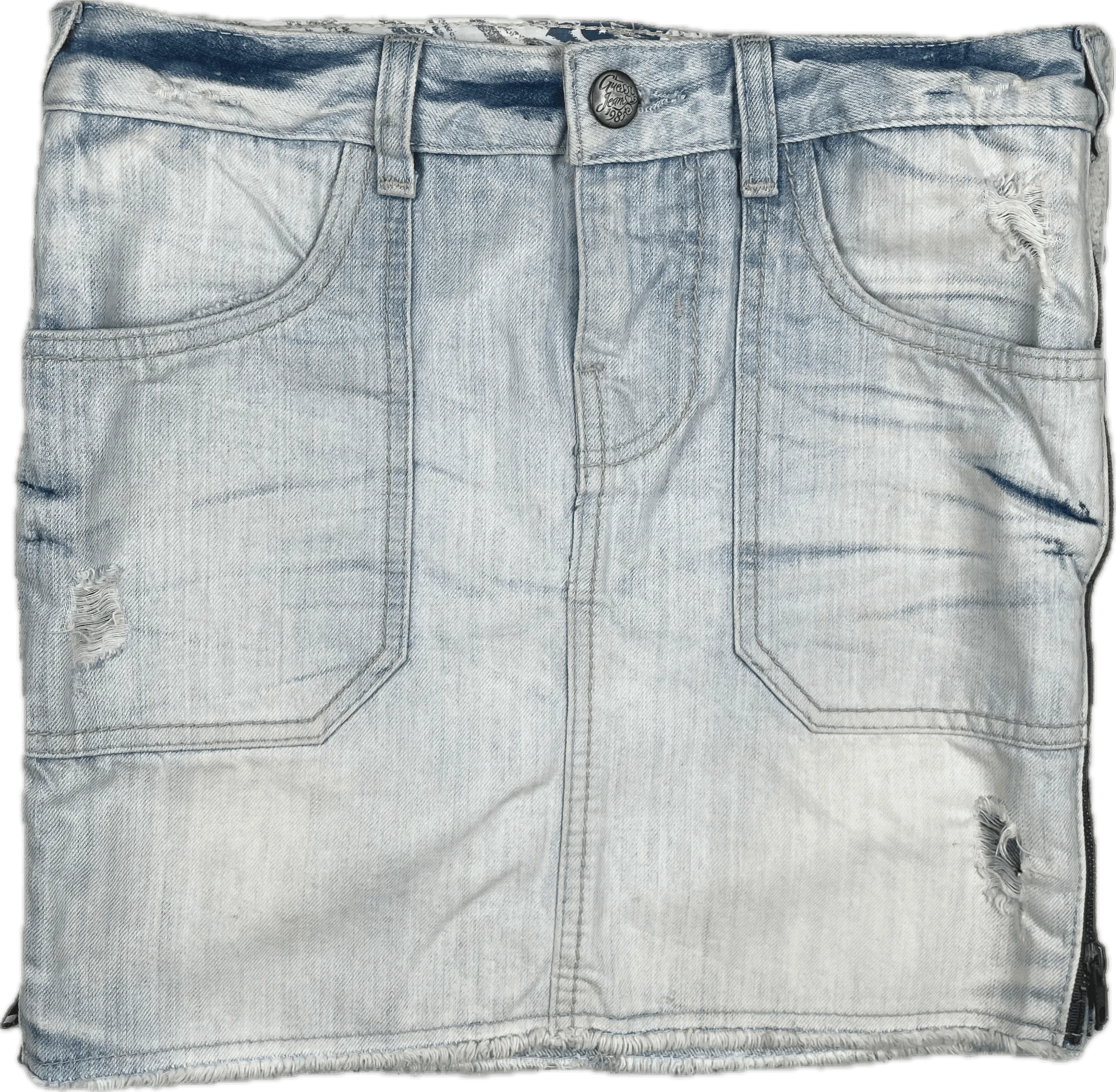 Guess Jeans Zip Side Distressed Denim Skirt - Size 27 or 9AU