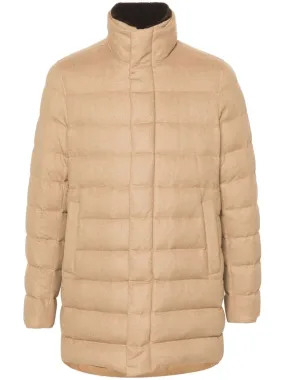 high-neck zip-up quilted coat