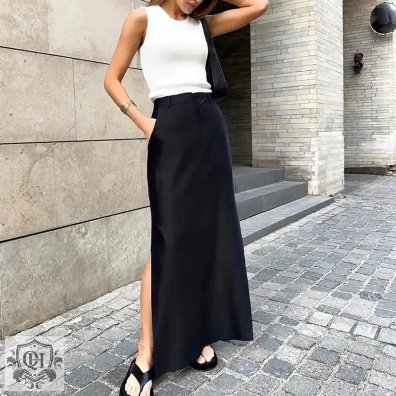 High-Waisted Split Maxi Skirt