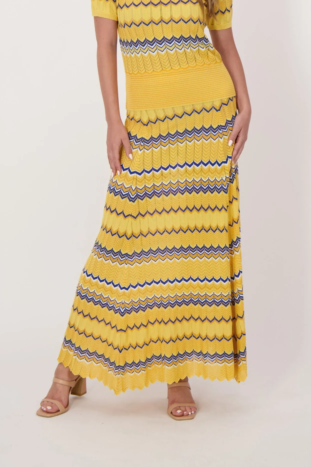 Honey Chevron Multi-Coloured Yarn Maxi Skirt