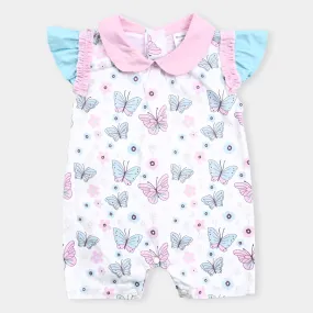 Infant Girls Cotton Interlock Romper-White/Pink