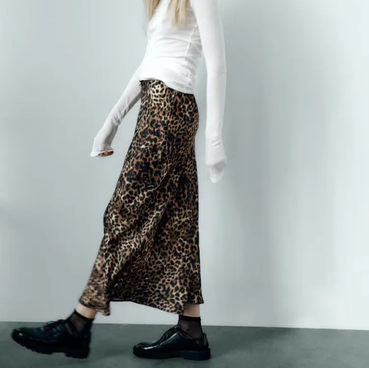 Jain Dark Leopard Print Satin Maxi Skirt