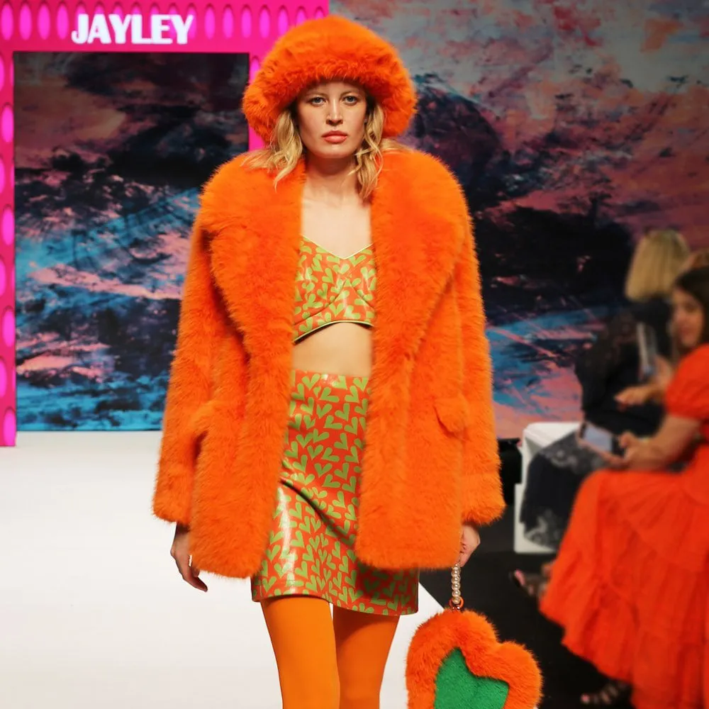 JAYLEY | Knitted Duchess Maxi Coat | Orange