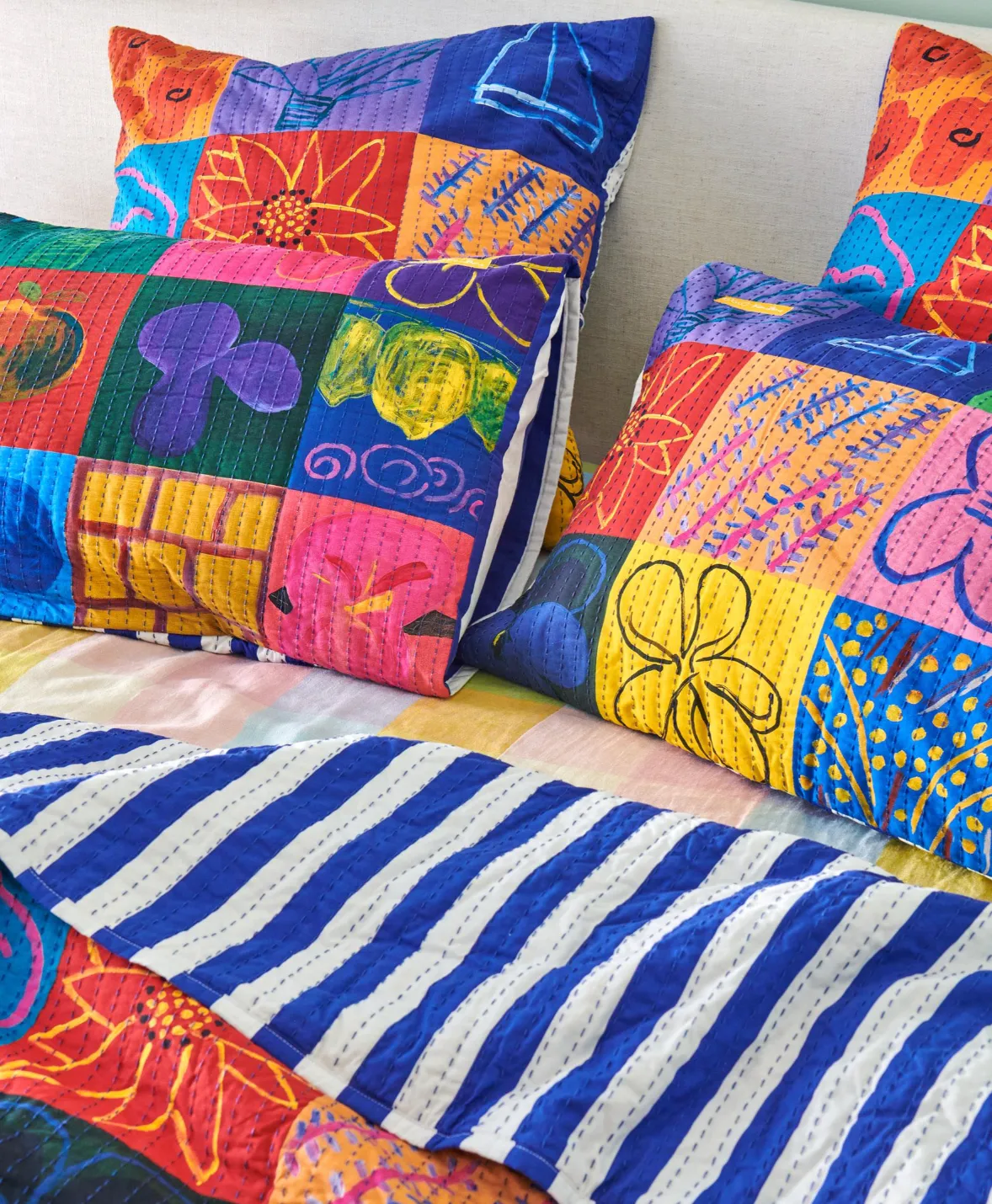 Kip & Co x Ken Done Flower Farm Kantha European Pillowcase