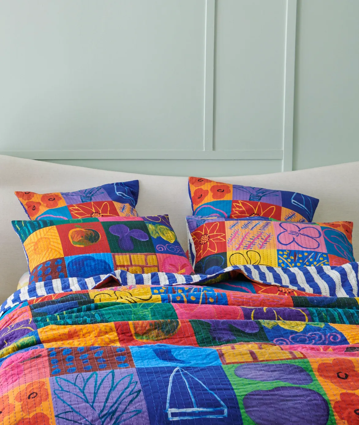 Kip & Co x Ken Done Flower Farm Kantha European Pillowcase