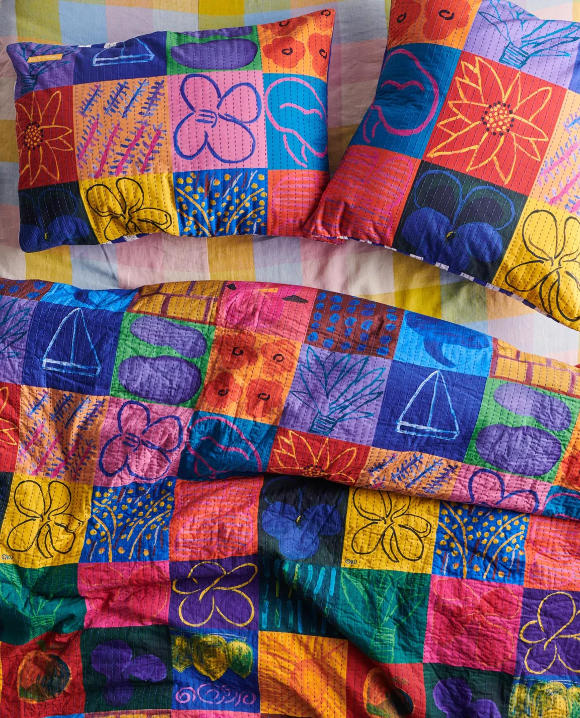 Kip & Co x Ken Done Flower Farm Kantha European Pillowcase