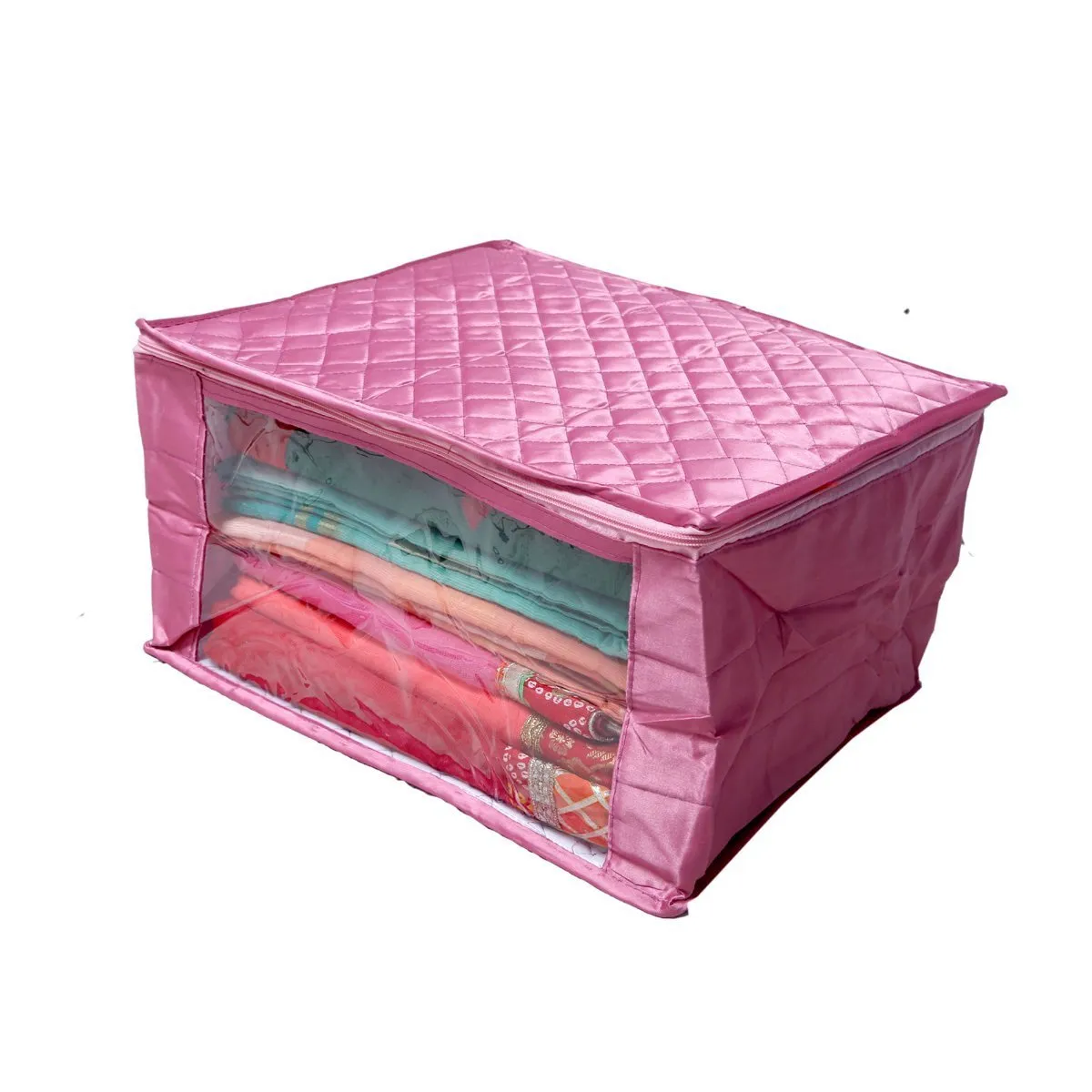 Kuber Industries 2 Piece Quilted Satin Saree Cover Set