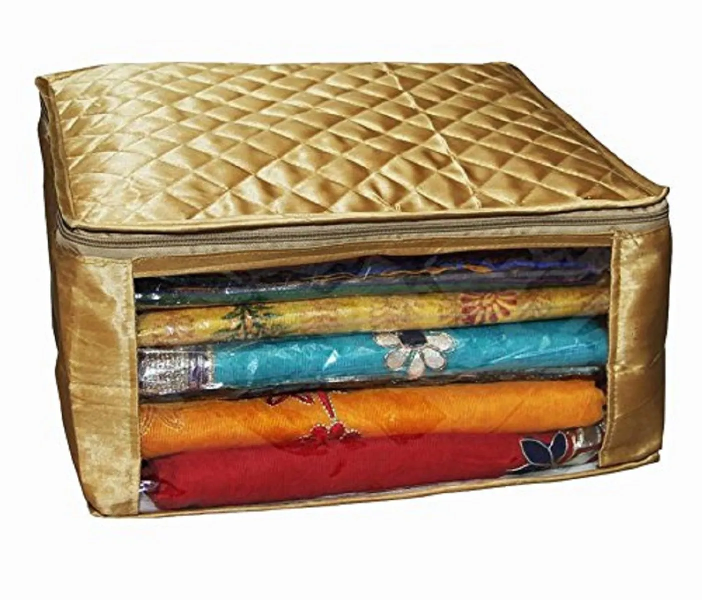 Kuber Industries 2 Piece Quilted Satin Saree Cover Set