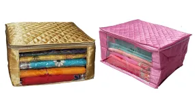 Kuber Industries 2 Piece Quilted Satin Saree Cover Set