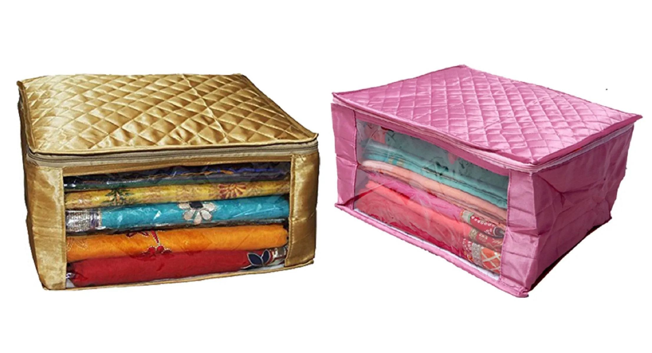 Kuber Industries 2 Piece Quilted Satin Saree Cover Set