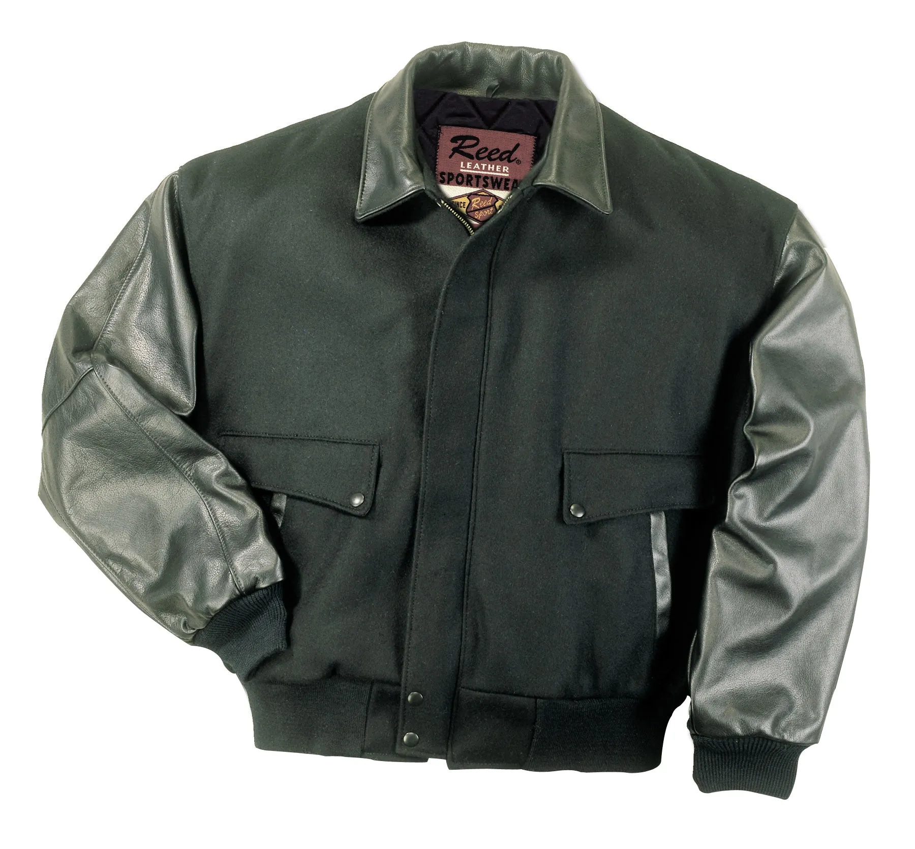 Leather Varsity Bomber Wool Leather Jacket Made in USA From Reed Leather