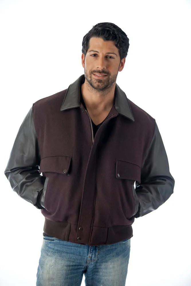 Leather Varsity Bomber Wool Leather Jacket Made in USA From Reed Leather