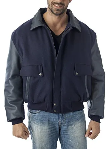 Leather Varsity Bomber Wool Leather Jacket Made in USA From Reed Leather