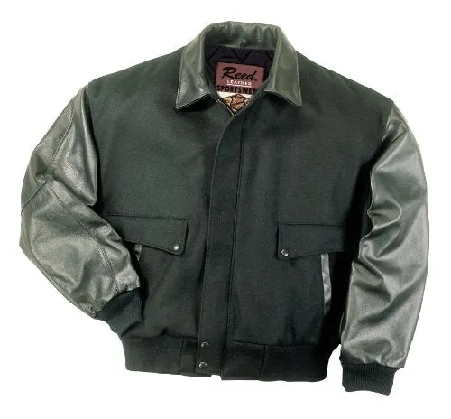 Leather Varsity Bomber Wool Leather Jacket Made in USA From Reed Leather