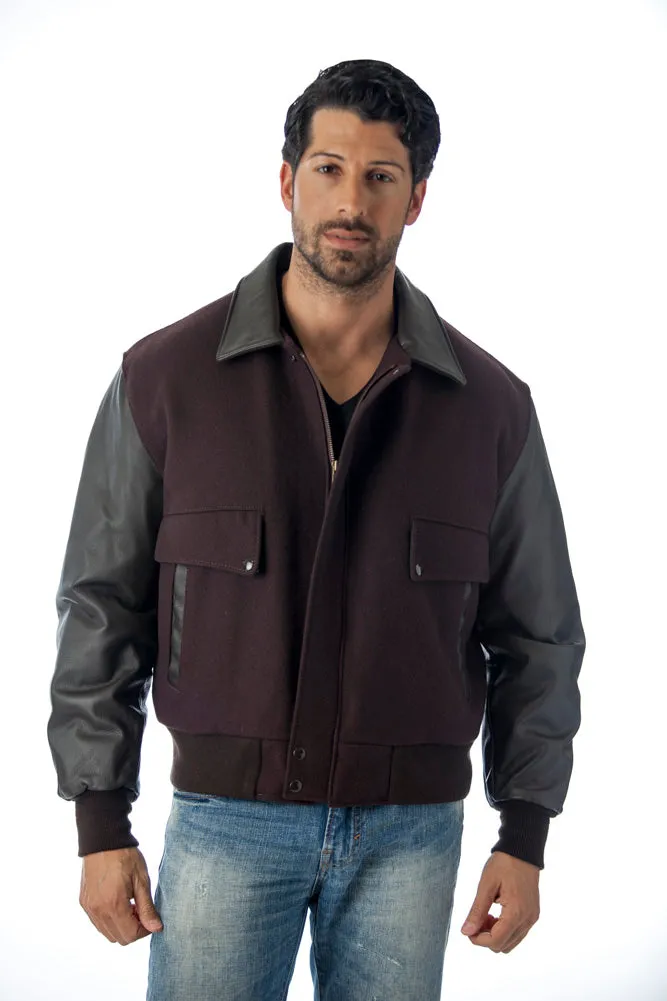 Leather Varsity Bomber Wool Leather Jacket Made in USA From Reed Leather