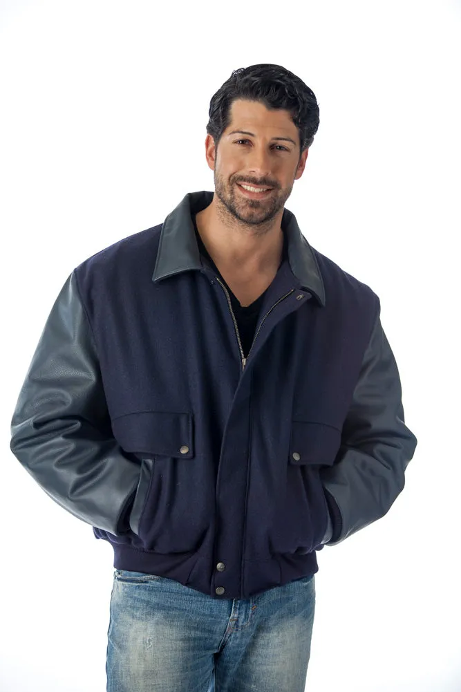 Leather Varsity Bomber Wool Leather Jacket Made in USA From Reed Leather