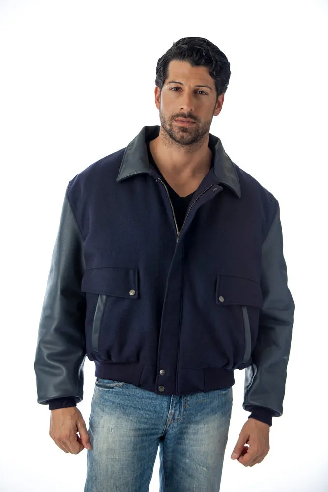 Leather Varsity Bomber Wool Leather Jacket Made in USA From Reed Leather