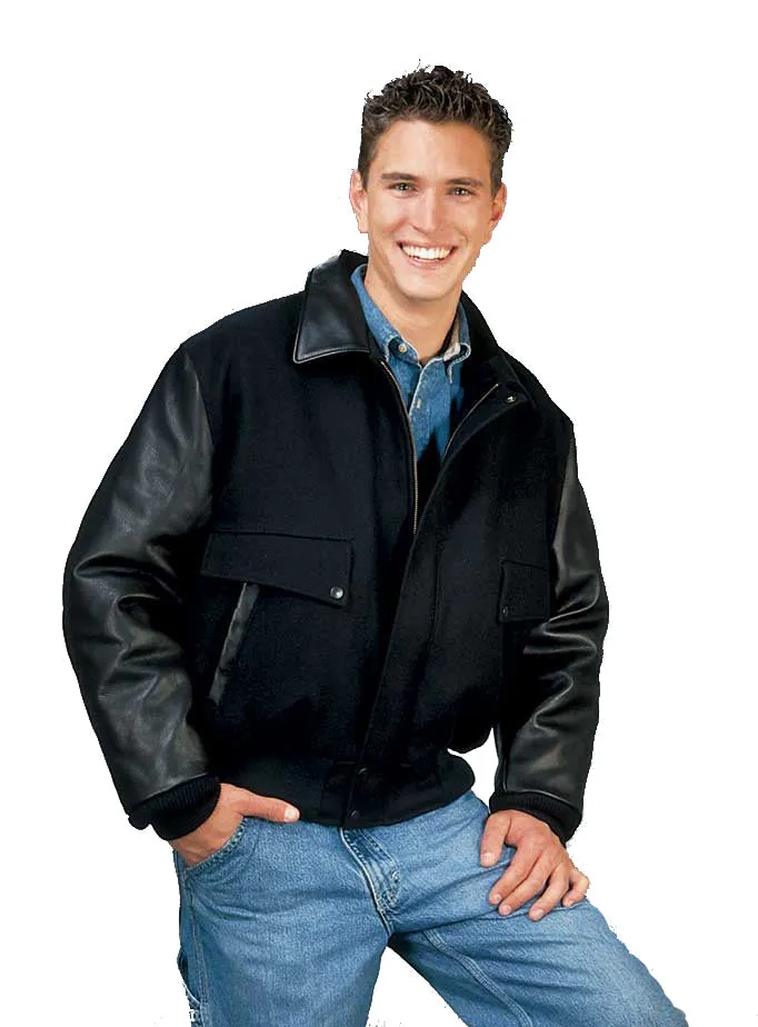 Leather Varsity Bomber Wool Leather Jacket Made in USA From Reed Leather