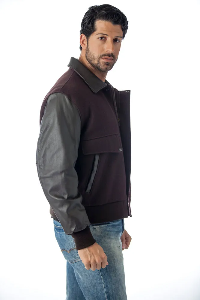 Leather Varsity Bomber Wool Leather Jacket Made in USA From Reed Leather