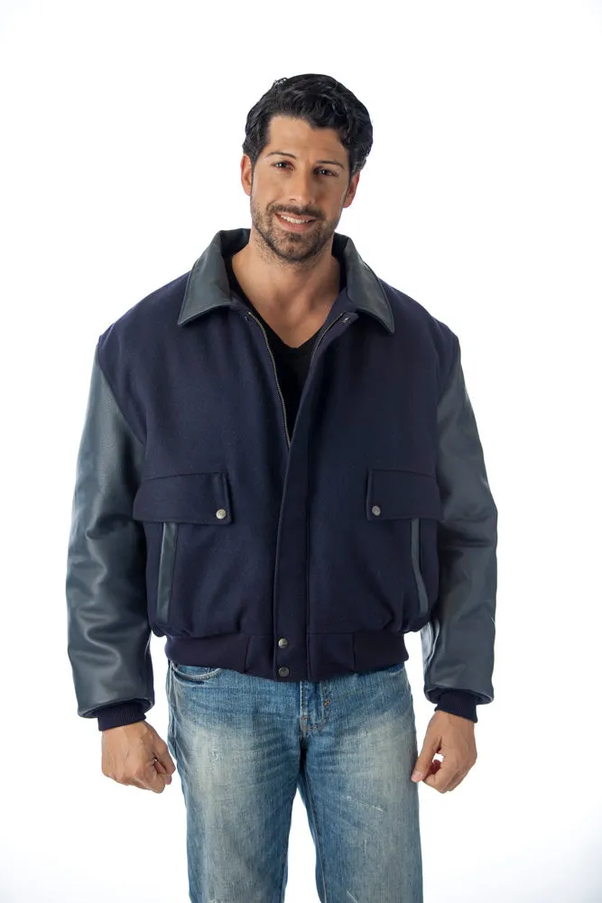 Leather Varsity Bomber Wool Leather Jacket Made in USA From Reed Leather