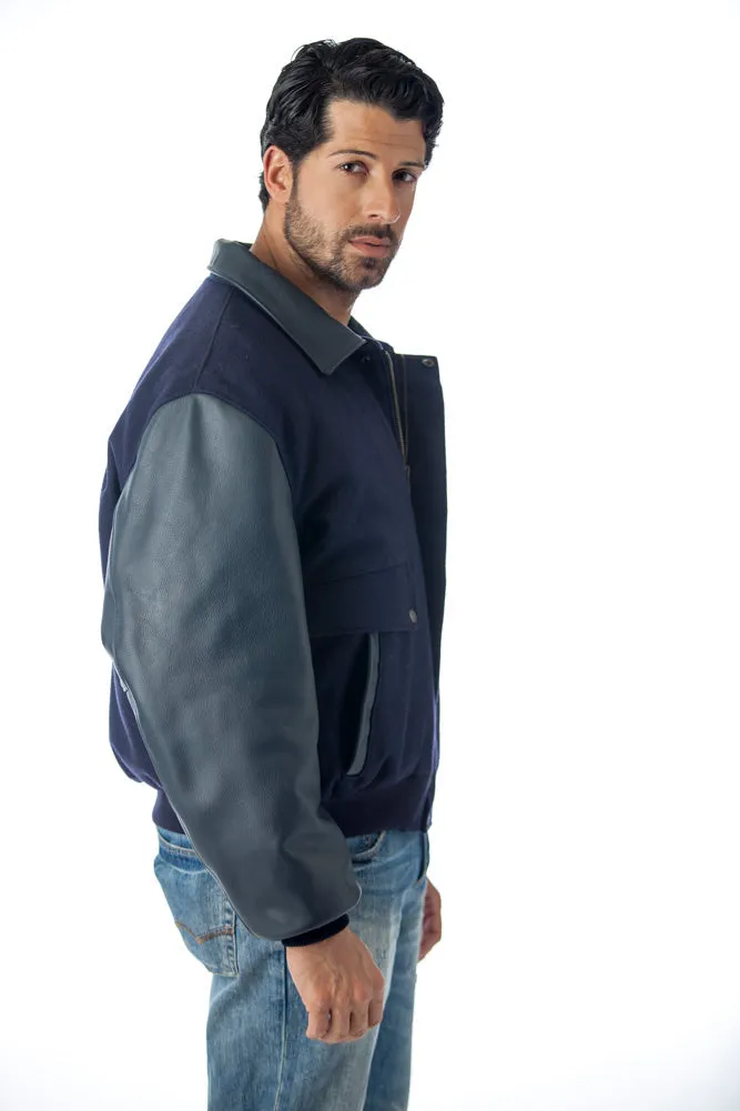 Leather Varsity Bomber Wool Leather Jacket Made in USA From Reed Leather
