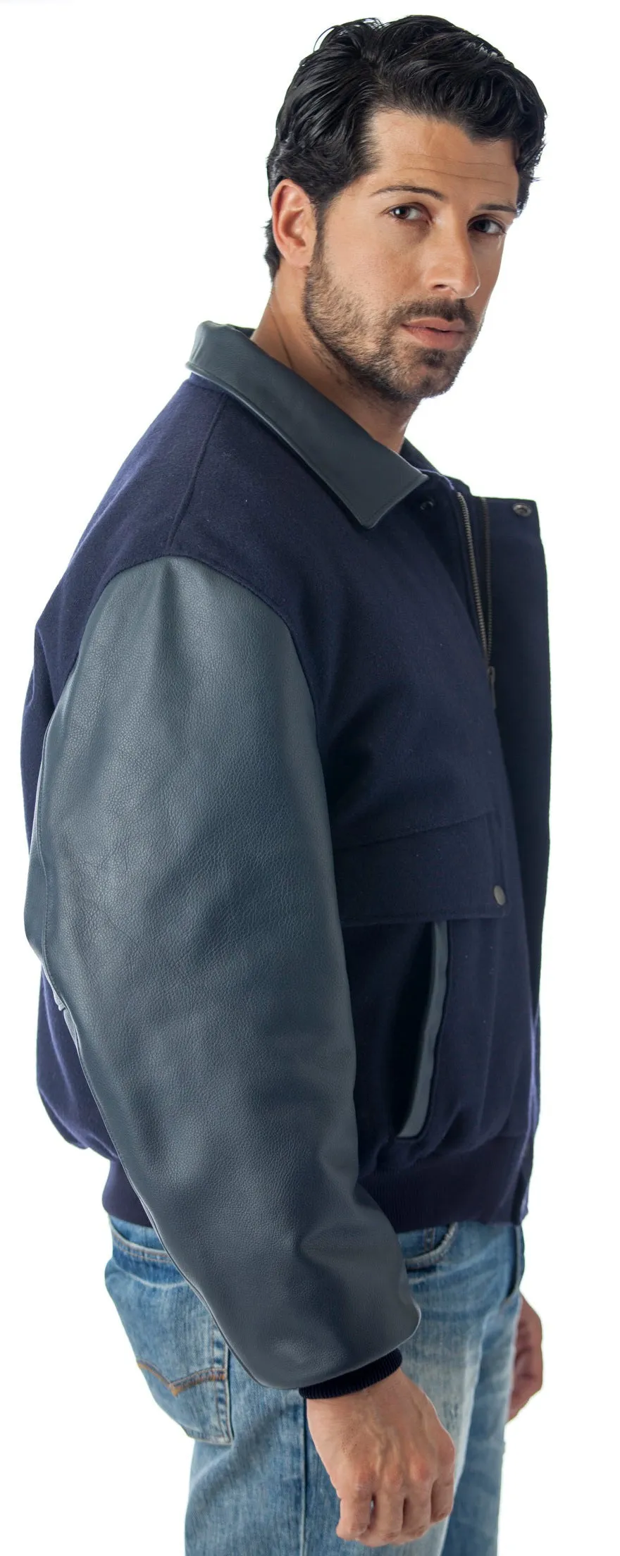 Leather Varsity Bomber Wool Leather Jacket Made in USA From Reed Leather