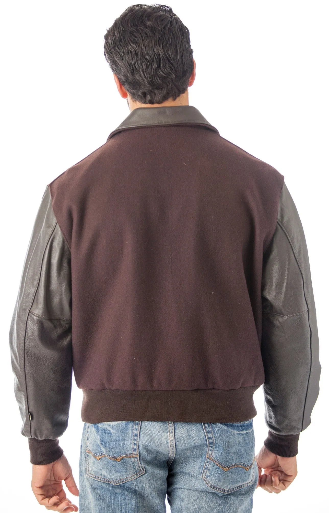Leather Varsity Bomber Wool Leather Jacket Made in USA From Reed Leather