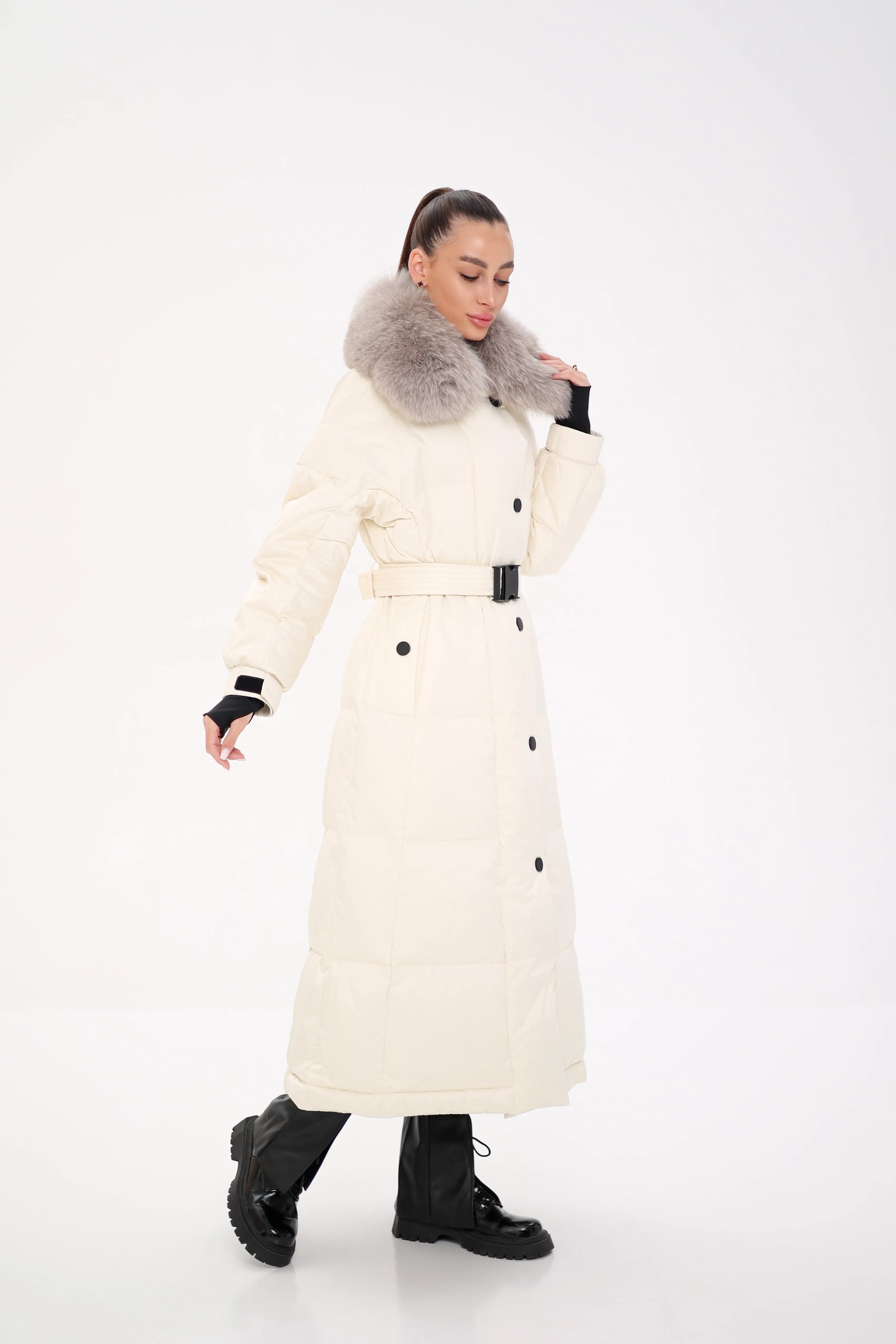 Lexi Genuine Polar Fox Fur Trim Down Fill Coat