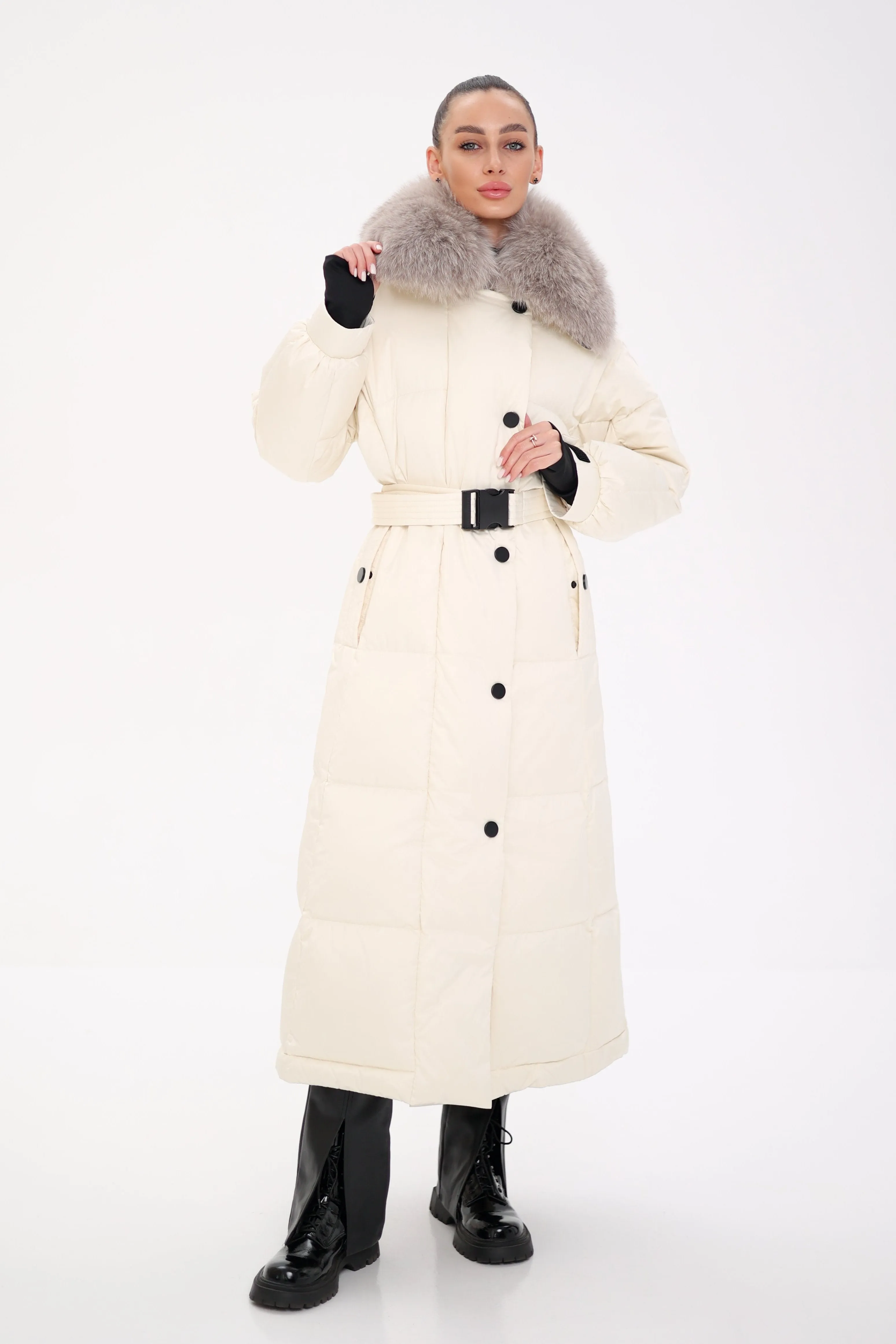 Lexi Genuine Polar Fox Fur Trim Down Fill Coat