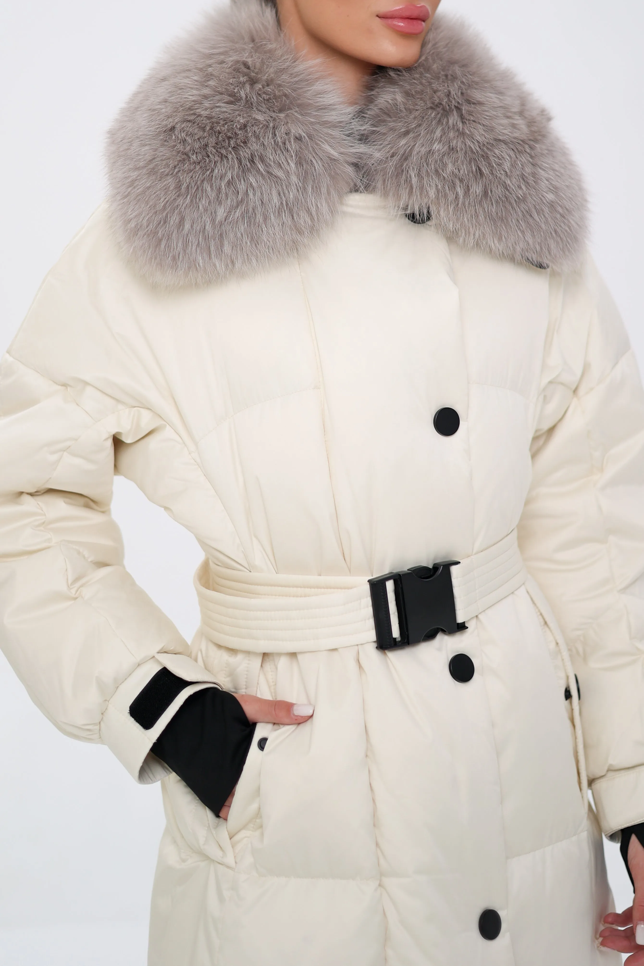 Lexi Genuine Polar Fox Fur Trim Down Fill Coat